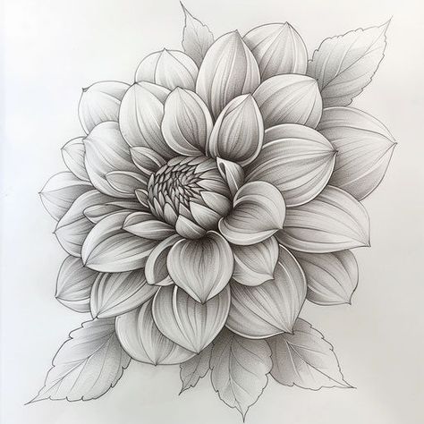 Detailed Dahlia Tattoo Kit Delilah Flower Tattoo, Sunflowers Tattoo Ideas, Dalia Flower Tattoo, Dahlia Tattoo Design, Large Flower Tattoo, Dahlia Flower Tattoo, Dahlia Drawing, Dahlia Flower Tattoos, Tattoo Sizes