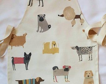 Cream Dog, Dog Apron, Toddler Apron, Childrens Aprons, Cute Aprons, Kids Apron, Cream Background, Linen Apron, Lovely Print