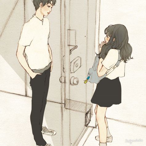 It is neither couple nor just friend. Nor begin romantic relationship but not fun date. Being with him or her, you're becoming emotionally involved with it, But that relation is more difficult to define in a word. Couple Illustration, Korean Art, Love Illustration, Cute Couple Art, Couple Drawings, Couple Art, A Drawing, Cute Illustration, Art Sketchbook