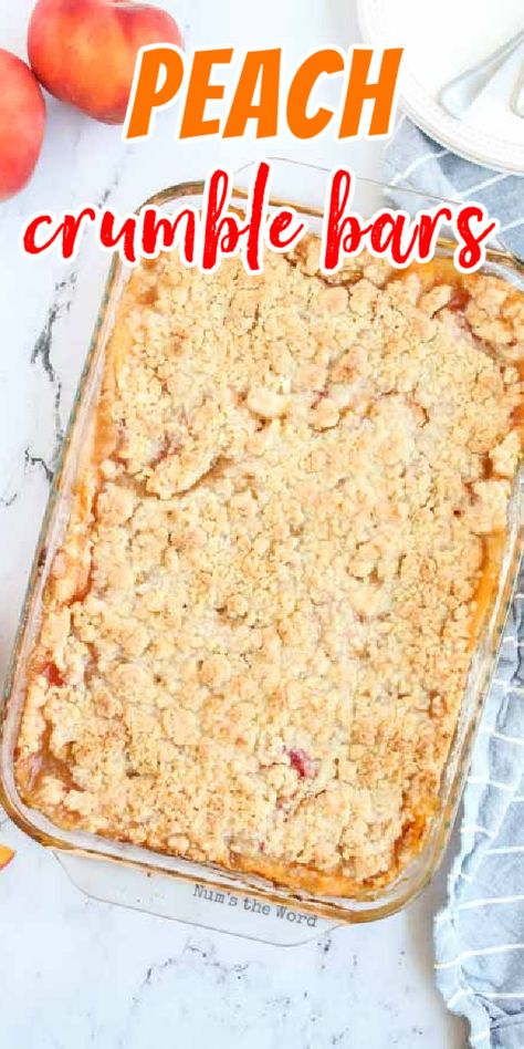 Peach Sheet Pan Pie, Peach Bars Recipes, Peach Crumble Cobbler, Healthy Peach Dessert, Peach Bars, Peach Crumble Recipe, Peach Cobbler Pie, Peach Slab Pie, Peach Pie Bars