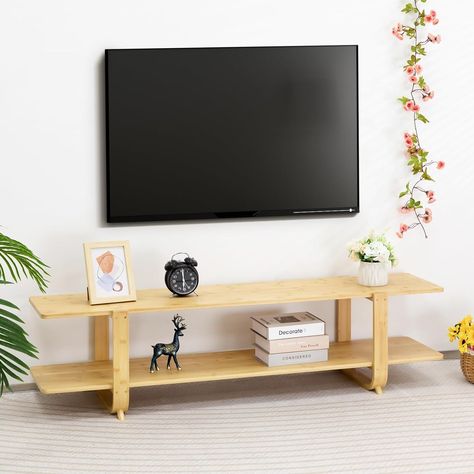 Amazon.com: HollyHOME Bamboo TV Stand with Storage for TVs up to 65'', Modern Entertainment Center with 2 Open Shelf, Accent TV Media Console Table for Living Room, Bedroom, 55"(L), Burlywood : Home & Kitchen Tv Media Console, Media Console Table, Modern Entertainment Center, Bedroom Interiors, Tv Stand With Storage, Media Furniture, Decorative Baskets, Console Storage, Entertainment Console