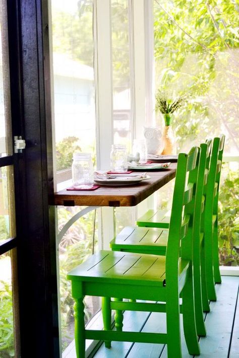 Seating/table in the screen porch.  Good for plants when not needed for eating.  :)  RedBirdBlue: Our Home: Terasse Ideas, Sitting On The Porch, Porch Life, Sleeping Porch, Grand Hall, Screen Porch, Casa Exterior, Diy Pergola, Balcony Design