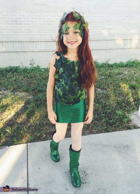 Alexis: My daughter is posing as Poison Ivy from Batman. This whole Costume was made by me at home for under $40.00!. Poison Ivy Costume Kids, Poison Ivy From Batman, Poison Ivy Costume Diy, Poison Ivy Halloween Costume, Poison Ivy Costume, Batman Halloween, Ivy Girl, Ivy Costume, Poison Ivy Costumes