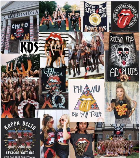 Sorority Rock And Roll Theme, Rock And Roll Bid Day Theme, Rock And Roll Bid Day, Rock And Roll Aesthetic, Sorority Rush Themes, Sorority Themes, Rock Music Festival, Recruitment Themes, Roll Banner