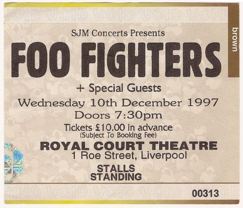 Photo in Old Gig Tickets - Google Photos Gig Tickets, Wishlist 2024, Ticket Stubs, Royal Court, Music Posters, Music Aesthetic, Concert Tickets, Foo Fighters, Special Guest