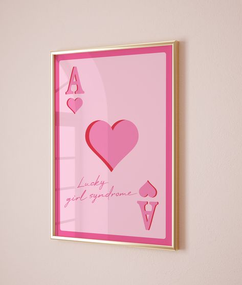 Trendy Retro Wall Art, Lucky Girl Print, Pink Retro Wall Art, Preppy Trendy Prints, Aesthetic Pink Card Poster, Dorm Posters, Ace of Hearts ★This is a high-resolution DIGITAL download for PRINTABLE Art, colors may vary slightly depending on the resolution of your screen. My prints are a convenient and inexpensive way to add a personal touch to your home, office and dorm. The great thing is, you can download them right away and don't have to wait for shipping. You can print and hang the poster on Wall Art Preppy, Art Preppy, Ace Card, Retro Posters, Dorm Posters, Future Apartment Decor, Ace Of Hearts, Card Poster, Preppy Room