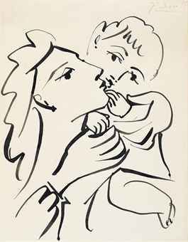 Picasso, Mother and child, brush and India ink on paper, 1951 ca Drawing Mother, Pablo Picasso Drawings, Picasso Sketches, Picasso Drawing, Pablo Picasso Art, Raoul Dufy, Picasso Paintings, 얼굴 그리기, Auguste Rodin