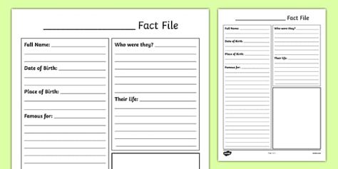 Fact File Template, World Photography Day, Unique Facts, Free Business Card Templates, Writing Area, Simple Layout, History Curriculum, File Template, Photography Day