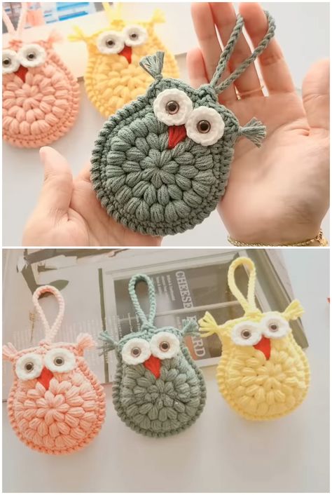 Crochet Tiny Owl Purse Crochet Owl Purse, Owl Coin Purse, Crochet Patterns Ideas, Owl Purse, Crochet Owls, Owl Crochet Patterns, Elegant Crochet, Crochet Owl, Patterns Ideas