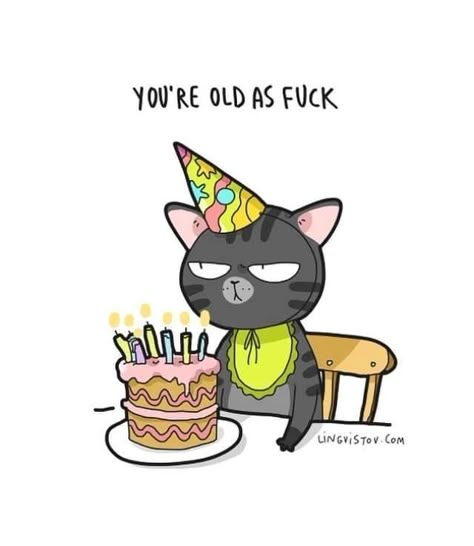 You're Old Birthday Funny, Old Birthday Humor, Congratulations Funny, Birthday Kitty, Happy Birthday Illustration, Happy Birthday Cat, Illustration Funny, Birthday Cat, Birthday Illustration