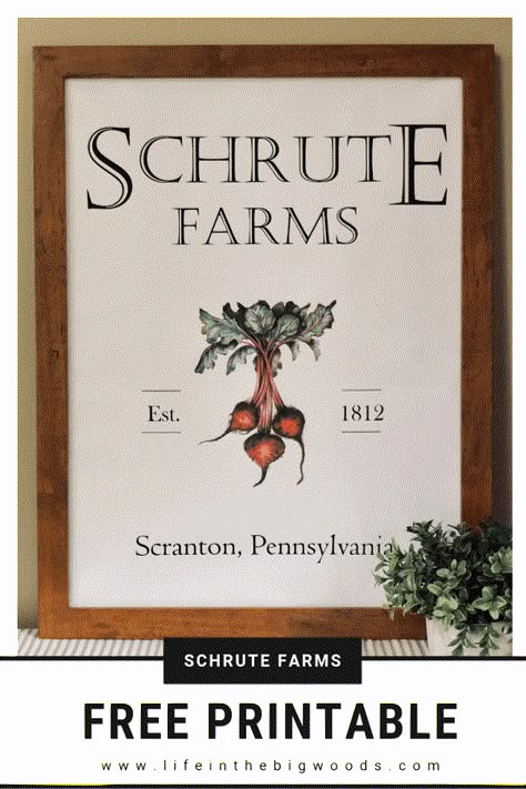 The Office FREE Printable - Schrute Farms - Office On A Budget Diy, The Office Themed Decor, The Office Themed Office Decor, The Office Prints, The Office Free Printables, The Office Printables, The Office Art Poster, The Office Artwork, The Office Decor