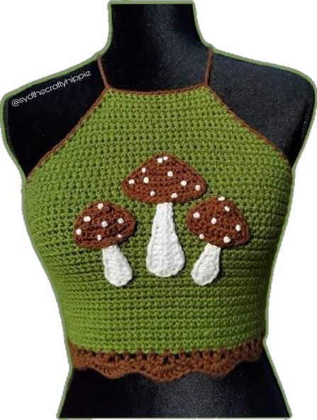 Crochet Mushroom Top Pattern, Mushroom Crochet Outfit, Crochet Mushroom Clothes, Whimsigoth Crochet Top, Mushroom Crochet Top, Crochet Halloween Outfit, Crochet Mushroom Top, Crochet Cottage Core, Goblincore Crochet