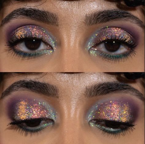 noopur_makeup Eccentric Eye Makeup, Moon Aesthetic Makeup, Kesha Inspired Makeup, Colourful Smokey Eye, Dragon Fly Makeup, Watercolor Makeup Looks, Crazy Colorful Makeup, Campy Makeup Looks, Oil Slick Makeup