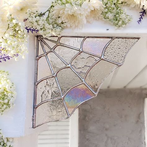 Stained Glass Spider Web Corner,home Decor, Garden Decor,spider Web Decor, Halloween Decor, Stained Glass,garden, Corners, Magical, Unique - Etsy Stained Glass Spider Web, Stained Glass Spider, Glass Spider, Real Spiders, Spider Web Decoration, Corner Decor, Glas Art, Window Room, Whimsical Decor