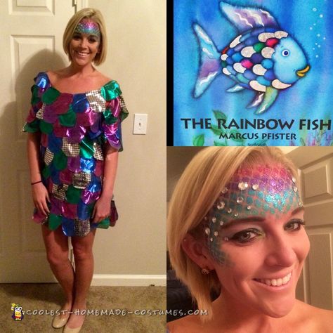 Rainbow+Fish+No-Sew+Costume Fish Costume Diy, Rainbow Fish Costume, Under The Sea Costumes, Sea Costume, Fish Costume, Book Costumes, Teacher Costumes, Fox Costume, World Book Day Costumes