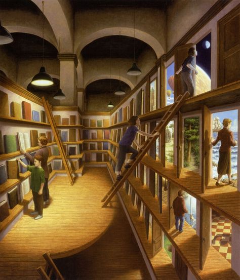 Written Worlds ー Rob Gonsalves Robert Gonsalves, Rob Gonsalves, Optical Illusion Paintings, Amazing Optical Illusions, Illusion Paintings, Mc Escher, Illusion Art, Grid Design, Aesthetic Painting