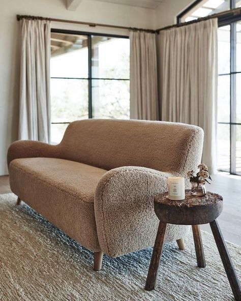 Sherpa Living Room, Sherpa Furniture, Sherpa Sofa, Tight Back Sofa, Furniture Dimensions, Studio Inspiration, Sherpa Fabric, Sofa Size, Jenni Kayne