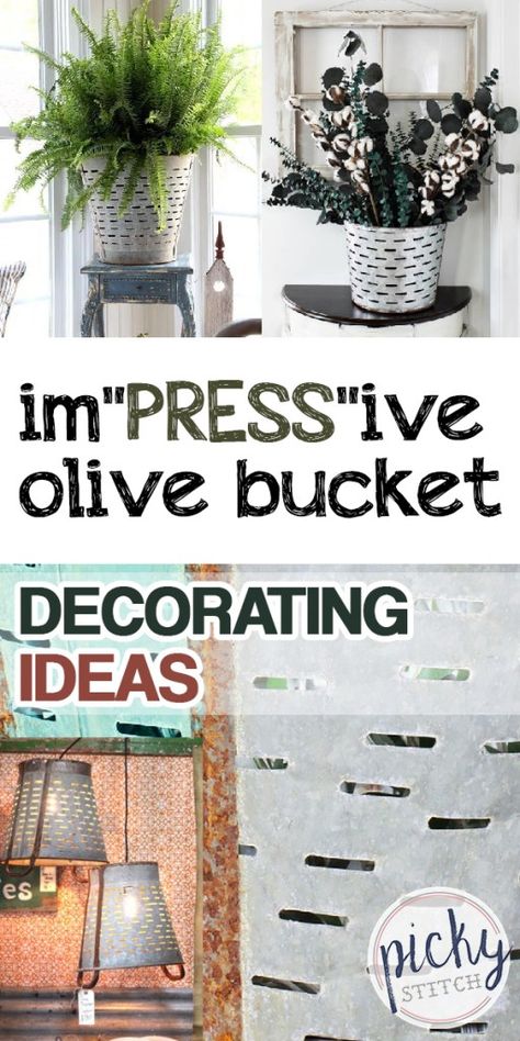 Olive Buckets Ideas Decor, Metal Buckets Ideas Decor, Bucket Decorating Ideas, Olive Bucket Decor, Bucket Decor Ideas, Galvanized Bucket Decor, String Lights Diy, Bucket Decor, Crafts For Holidays