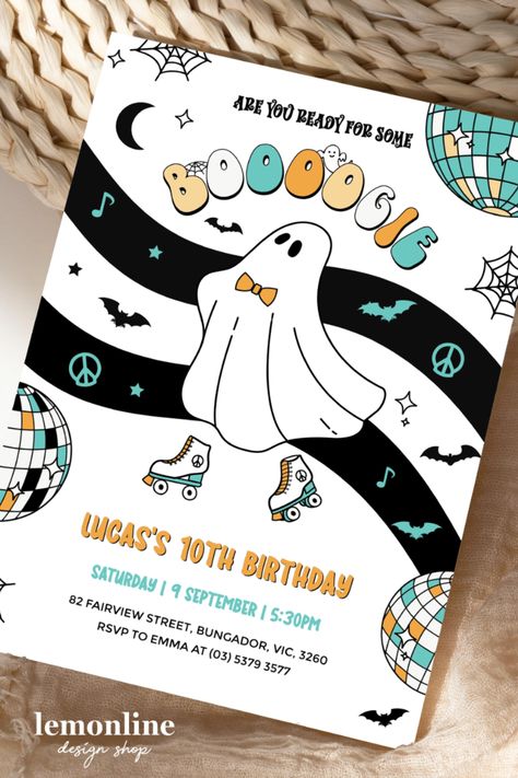 Epic Halloween Party, Skate Rink, Roller Skating Birthday Invitations, Disco Halloween, Roller Skate Birthday, Halloween Invite, Skate Birthday, Skating Party, Roller Skating Party