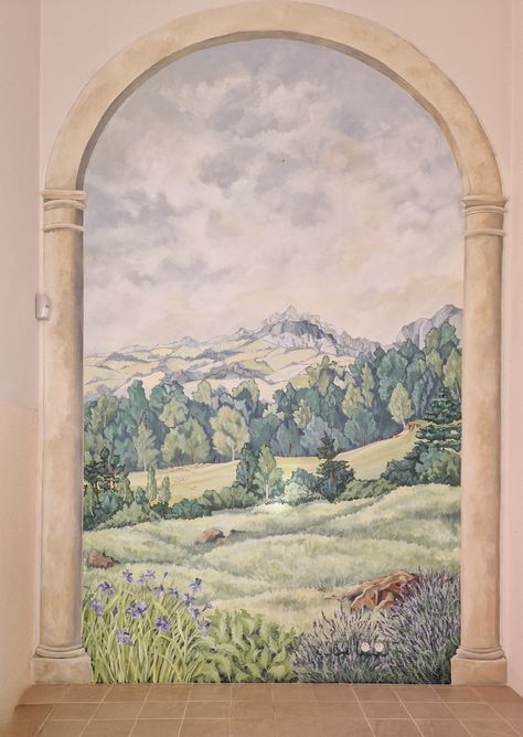 #lavender #France #mural #handpainted by leonoramurals.org Lavender Arch, Tree Arch, Fir Tree, Mural Painting, Wall Painting, Bespoke, Arch, Lavender, Mural