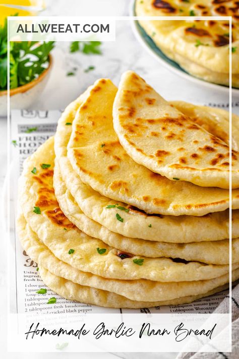 🍞🌿 Make delicious Homemade Garlic Naan Bread right in your kitchen! Soft, fluffy, and infused with aromatic garlic, this naan is perfect for pairing with your favorite curries, stews, or simply enjoying on its own. Easy to make with pantry staples, it’s a great way to elevate your dinner or family meals. Ready in under an hour and sure to impress! 🌟 #GarlicNaan #HomemadeBread #EasyRecipes #IndianCuisine #FluffyNaan #DinnerIdeas #BakingFromScratch Naan Garlic Bread, Garlic Naan Bread Recipe, Easy Naan Bread, Homemade Garlic Naan, Nan Bread, Garlic Naan Bread, Garlic Naan Recipe, Naan Bread Recipe, Homemade Naan Bread