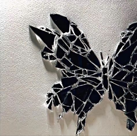 A Butterfly, Follow Me, Sculpture, Paint, Glass, Wall, White, Black