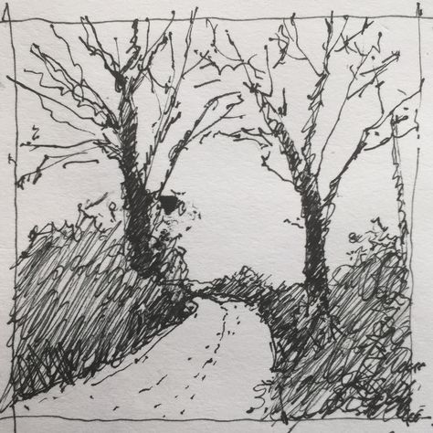 Two trees road pen and ink sketch Micron Pen Art, Zantangle Art, Notebook Sketches, Ink Pen Art, Pen Art Work, Pen Drawings, Nature Sketch, Stick Figure Drawing, Tree Sketches