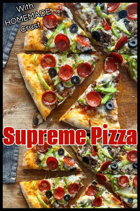 Hambone Soup Recipes, Supreme Pizza Recipes, Homemade Supreme Pizza, Pizza Stuffed Crust, Recipes For Dinner Italian, Hambone Soup, Vegetarian Pepperoni, Supreme Pizza Recipe, Pizza Deep Dish