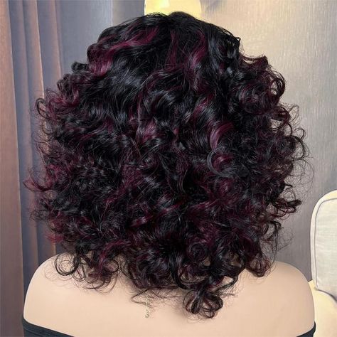 What Color Highlights For Dark Brown Hair, Short Dyed Hair Curly, Curly Hair With Dyed Ends, Black Curly Hair With Red Highlights, Chunky Red Highlights On Dark Hair Curly, Red Highlights On Dark Curly Hair, Red On Curly Hair, Dark Red Highlights In Brown Hair Curly, Black Hair Red Highlights Curly