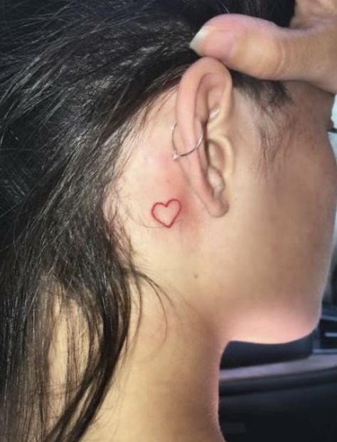 Back Ear Tattoo, Red Heart Tattoos, Behind Ear Tattoos, 16 Tattoo, Small Heart Tattoos, Tattoo Heart, Tattoos Geometric, Red Ink Tattoos, Red Tattoos