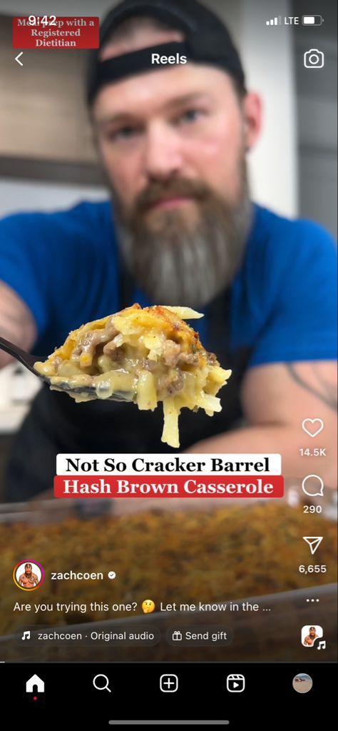 Zach Cohen Recipes, Zach Coen, Hash Brown Casserole, Follow Button, Cracker Barrel, More Recipes, Registered Dietitian, Keto Breakfast, Budget Meals