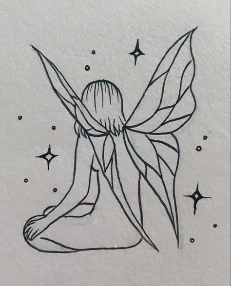 Indie Sketches Doodles Fairy, Small Fairy Drawing Easy, Easy Drawings Fairy, Fairy Drawing Ideas Easy, Fairy Outline Drawing, Easy Spiritual Drawings, Spiritual Art Drawings Easy, Fairy Doodles Easy, Fairy Drawings Aesthetic