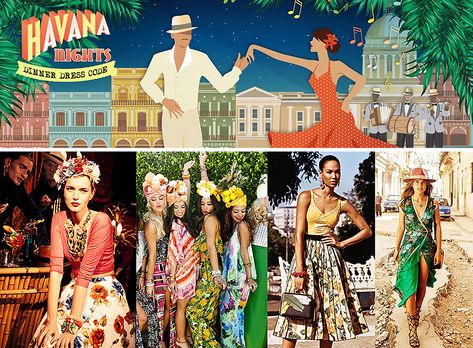 Havana Nights Party Dress Outfits, Havana Nights Dress Women, Havana Nights Hairstyle With Flower, Cuban Style Fashion Havana Nights, Tropicana Club Havana, Havana Inspired Outfit, Havana Night Outfit Women, Cuban Fashion Havana Nights Dress, Havana Nights Costume