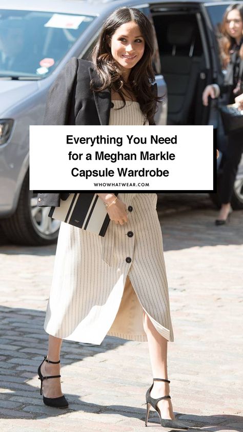 The Meghan Markle capsule wardrobe How To Dress Like Meghan Markle, Meghan Markle Summer Outfits, High End Capsule Wardrobe, Meghan Markle Capsule Wardrobe, Meghan Markle Summer Style, Meghan Markle Casual Style, Megan Markle Style 2024, Meghan Markle Style Casual, Dress Like Meghan Markle