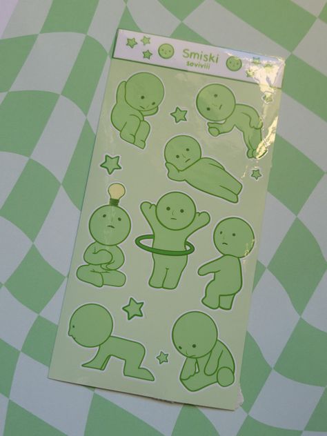 8 Smiski stickers and 6 mini star stickers 6.25 x 3.15in tall All stickers are weatherproof and glossy. Smiski Drawing, Smiski Sticker, Sleeping Sticker, Green Stickers, Retro Stickers, Mini Stickers, Door Tags, Green Sticker, Artist Alley