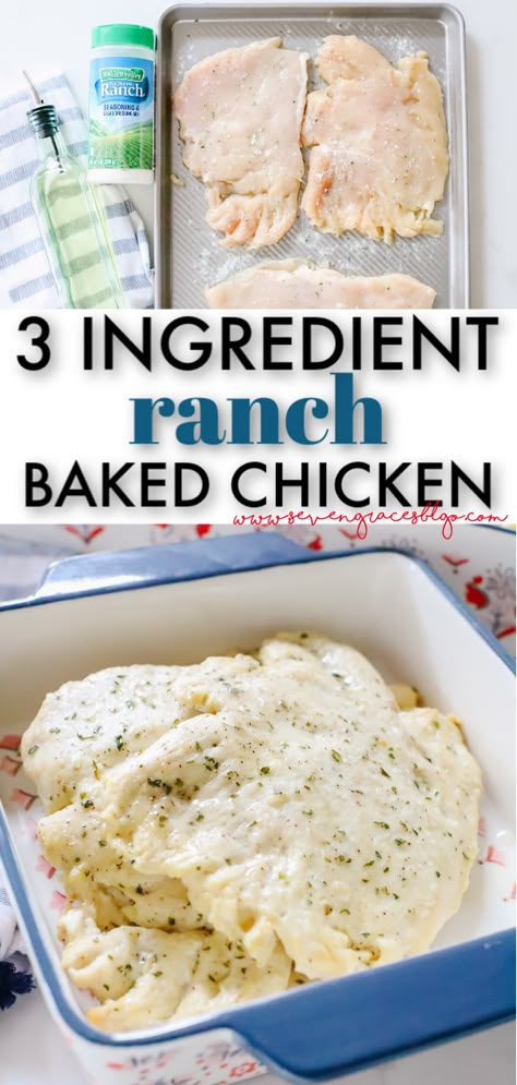 Chicken With Dry Ranch Packet, Simple Ingredient Chicken Recipes, Baked Chicken With Ranch Packet, Oven Recipes For Dinner Easy Chicken, 3 Ingredients Chicken Recipes, Baked Chicken Recipes Ranch Packet, Powder Ranch Chicken Recipes, Ranch Dressing Mix Chicken Recipes, Chicken With Ranch Dressing Packet