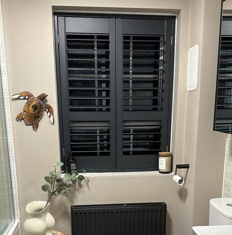 Shutters Inside, Interior Window Shutters, Black Shutters, Wooden Shutters, White Windows, Window Shutters, Dark Interiors, White Cabinets, Shutters