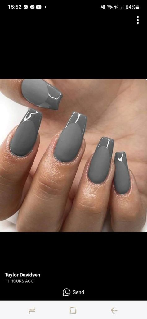 Gray And Black French Nails, Nail Grey Color, Black And Grey French Tip Nails, Matte Gray Nails, Dark Grey Nails, Grey Matte Nails, Black French Nails, Grey Nails, Black Coffin Nails