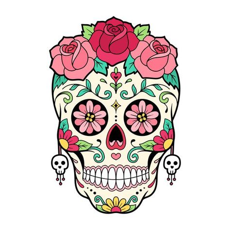 Sugar Skull Design Pattern, Tk Worksheets, Diy Birthday Cards For Mom, Rose Flower Illustration, Mexican Skull Art, Mexican Skull Tattoos, Sugar Skull Drawing, Sugar Skull Illustration, Sugar Scull