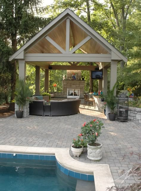 Poolside Pavilion, Neals Design, Outdoor Pavillion, Bar Tv, Pool Gazebo, Tv Fireplace, Pool Pergola, Living Pool, Pool House Designs