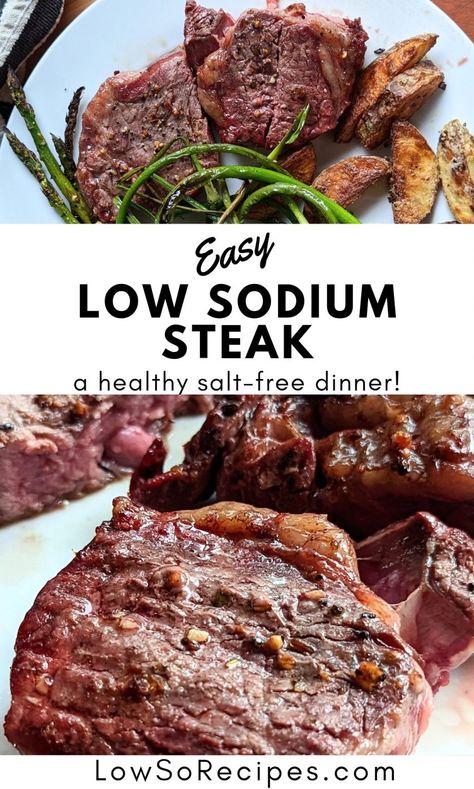 Low Sodium Steak Recipe (No Salt Added) - Low So Recipes Low Sodium Steak Seasoning, Low Sodium Steak Recipes, Low Sodium Steak Marinade, Low Sodium Coleslaw Recipe, Salt Free Diet Low Sodium Recipes, Low Sodium Casseroles, Recipes Low Sodium, New York Steak Recipe, Steak Tenderloin