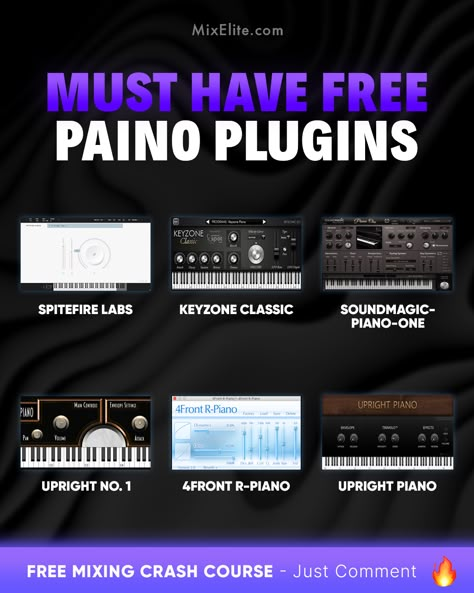 Free Mixing Crash Course 👉 MixElite.com/free-course ⁠ Piano Plugin Magic 🎹✨⁠  ⁠ #pianoplugins #freeplugins #musicproduction #producerlife #homestudio #beatmakers #pluginhunter #sounddesign #musicproducertips #keyzone #soundmagic #spitfirelabs #4frontrpiano #beatmaking ⁠ ⁠ Producer Tips, Studio Music Room, Music Hacks, Songwriting Prompts, Music Basics, Music Engineers, Music Theory Lessons, Music Mixing, Music Tutorials