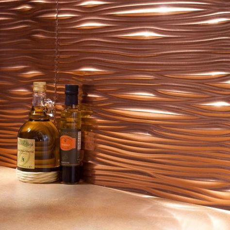 Fasade Waves 18 in. x 24 in. Polished Copper Vinyl Decorative Wall Tile Backsplash 18 sq. ft. Kit N65-25 - The Home Depot Metallic Tile, Copper Kitchen Backsplash, Metal Backsplash, Vinyl Backsplash, Stainless Steel Backsplash, Steel Backsplash, Copper Backsplash, Metallic Backsplash, Backsplash Panels