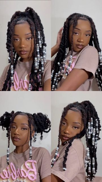 Loc Styles Beads, Loca With Beads, Long Locs With Beads, Beaded Locs Styles, Invisible Locs With Beads, Loc Bead Styles, Beads On Locs Styles, Loc Hairstyles With Beads, Loc With Beads