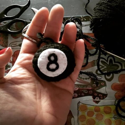 Needed a new key chain,so I decided to make one of my favourite items. Good luck! @mariadimakitextileartist Quick Crochet Projects, Magic 8 Ball, 8 Ball, Quick Crochet, Crochet Keychain, I Decided, My Favourite, Good Luck, Key Chain