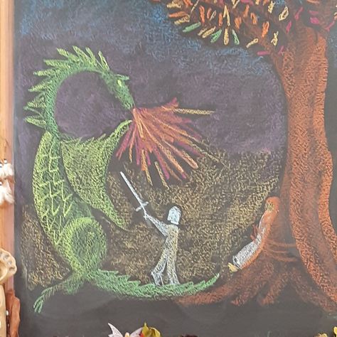 Waldorf Math, Blackboard Drawing, Moon Activities, Waldorf Curriculum, Waldorf Teaching, Saint George And The Dragon, Chalkboard Drawings, Waldorf School, San Michele