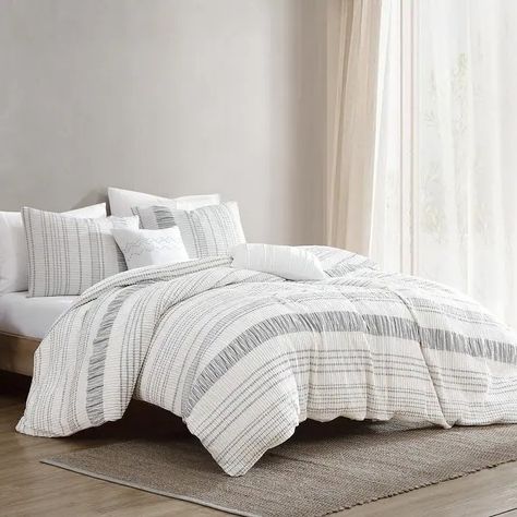 Riverbrook Home Sutton 5 PC Stripe Jacquard - On Sale - Bed Bath & Beyond - 37682834 Bed Sheets White, Twin Size Bed Sheets, Linen Comforter, Jacquard Bedding, How To Clean Pillows, Twin Size Bed, Rectangle Pillow, Bed In A Bag, Bedding Stores