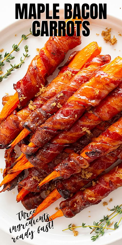 The sweetness of the maple syrup glazed over the saltiness of the bacon works beautifully with the cooked carrot.  Maple Glazed Carrots, Maple Carrots, Baked Carrots Recipe, Glazed Carrots Recipe, How to Make Glazed Carrots, Glazed Carrots, Thanksgiving, Thanksgiving Recipes, Side Dish, Side Dish Recipes, i am homesteader Bacon Wrapped Carrots, Bacon Carrots, Thanksgiving Recipes Side Dishes Veggies, Carrot Recipes Side Dishes, Maple Glazed Carrots, Thanksgiving Food Sides, Thanksgiving Appetizer Recipes, Carrots Recipe, Thanksgiving Recipes Side Dishes