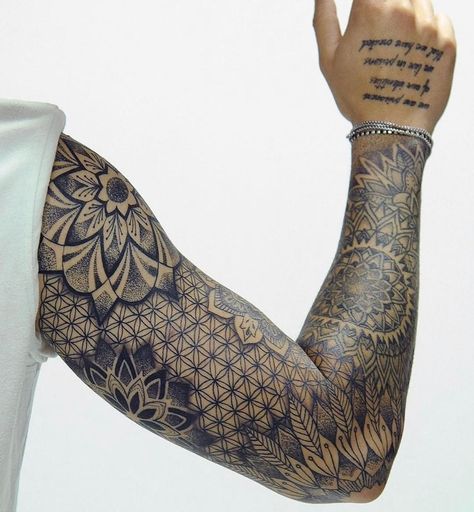 Geo Sleeve Tattoo, Geometric Quarter Sleeve Tattoo, Mens Geometric Tattoo Sleeve, Men Tattoo Geometric, Geometric Tattoo Arm Sleeve, Mandala Art Tattoo Men, Mandala Sleeve Tattoo Men, Sacred Geometry Sleeve Tattoo, Geometric Arm Tattoo Men