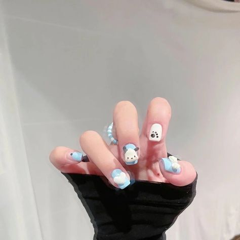 Pochacco Nails, Y2k Kuromi, Nail Kawaii, Sanrio Clothes, Anime Y2k, Accessories Anime, Sanrio Pochacco, Jewelry Girl, Nails For Kids